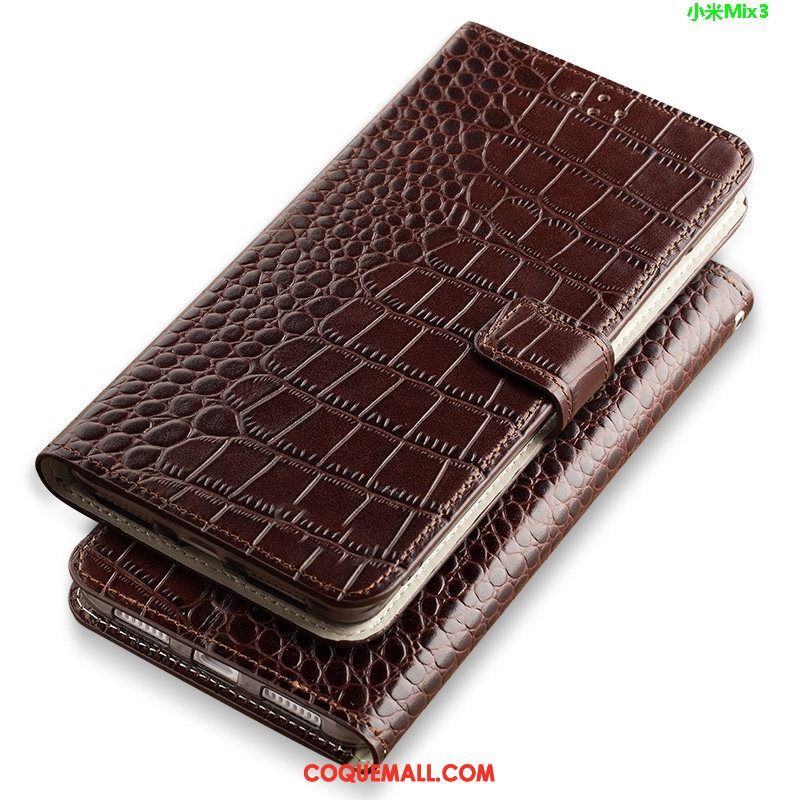 Étui Xiaomi Mi Mix 3 Noir Boucle Magnétique Téléphone Portable, Coque Xiaomi Mi Mix 3 Crocodile Protection Beige