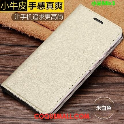 Étui Xiaomi Mi Mix 3 Rouge Téléphone Portable Protection, Coque Xiaomi Mi Mix 3 Cuir Véritable Petit Beige