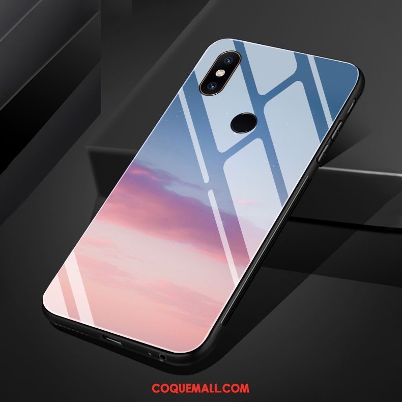 Étui Xiaomi Mi Mix 3 Verre Téléphone Portable Petit, Coque Xiaomi Mi Mix 3 Mois Bleu Marin Beige