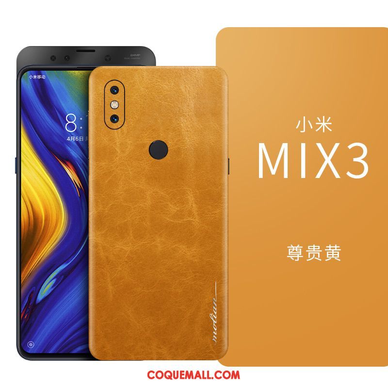 Étui Xiaomi Mi Mix 3 Étui En Cuir Téléphone Portable Tout Compris, Coque Xiaomi Mi Mix 3 Bleu Marin Incassable Beige