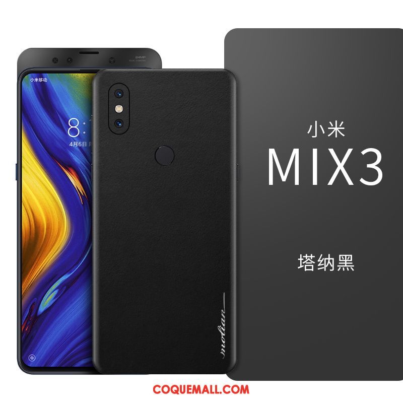 Étui Xiaomi Mi Mix 3 Étui En Cuir Téléphone Portable Tout Compris, Coque Xiaomi Mi Mix 3 Bleu Marin Incassable Beige