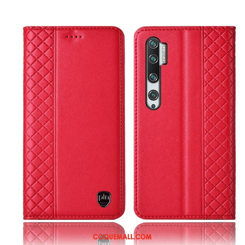 Étui Xiaomi Mi Note 10 En Cuir Protection Petit, Coque Xiaomi Mi Note 10 Tout Compris Plaid Beige