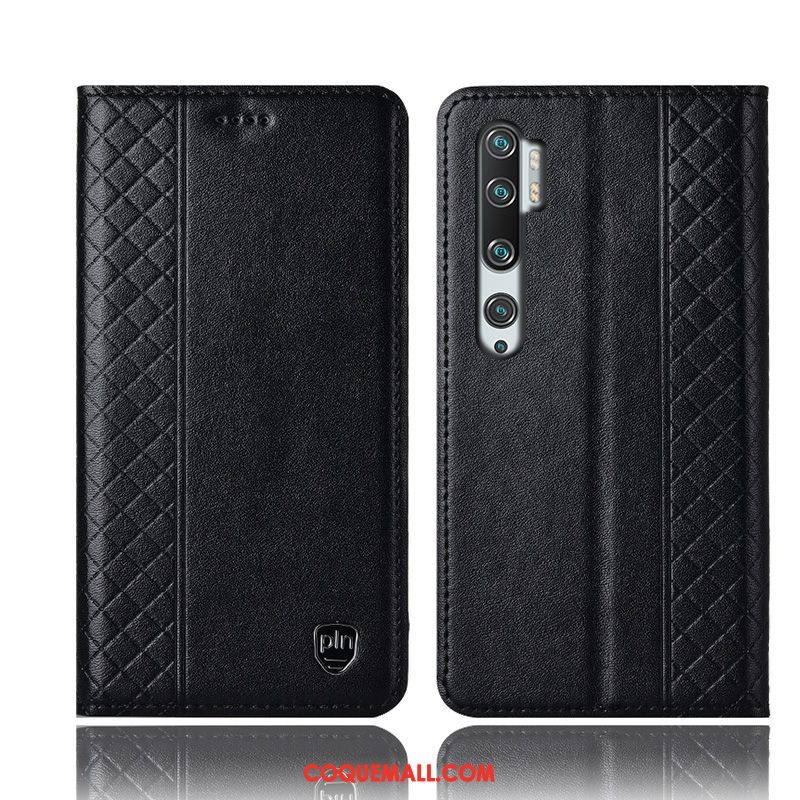 Étui Xiaomi Mi Note 10 En Cuir Protection Petit, Coque Xiaomi Mi Note 10 Tout Compris Plaid Beige