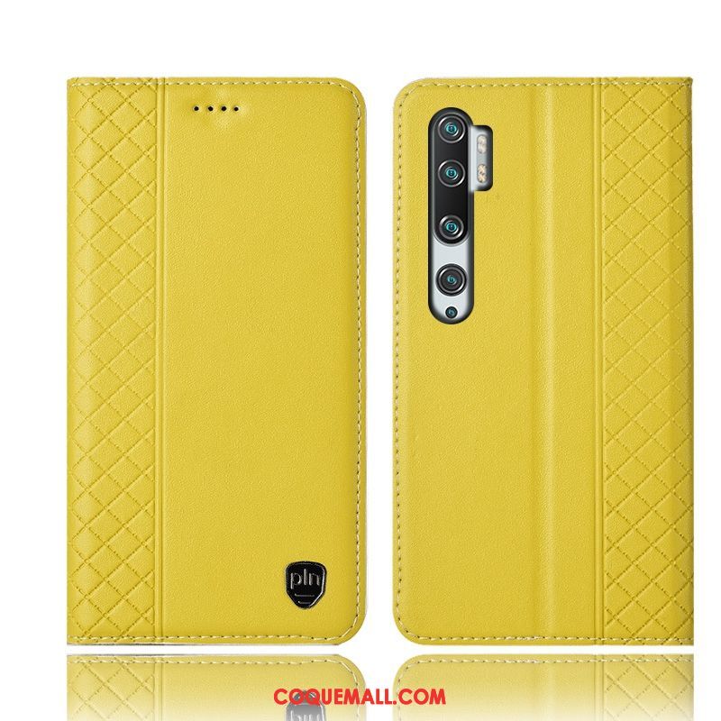 Étui Xiaomi Mi Note 10 En Cuir Protection Petit, Coque Xiaomi Mi Note 10 Tout Compris Plaid Beige