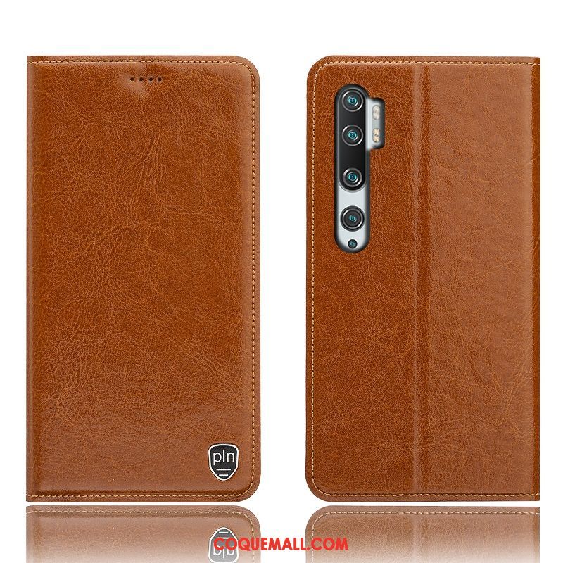 Étui Xiaomi Mi Note 10 Incassable Protection Téléphone Portable, Coque Xiaomi Mi Note 10 Petit En Cuir Braun Beige