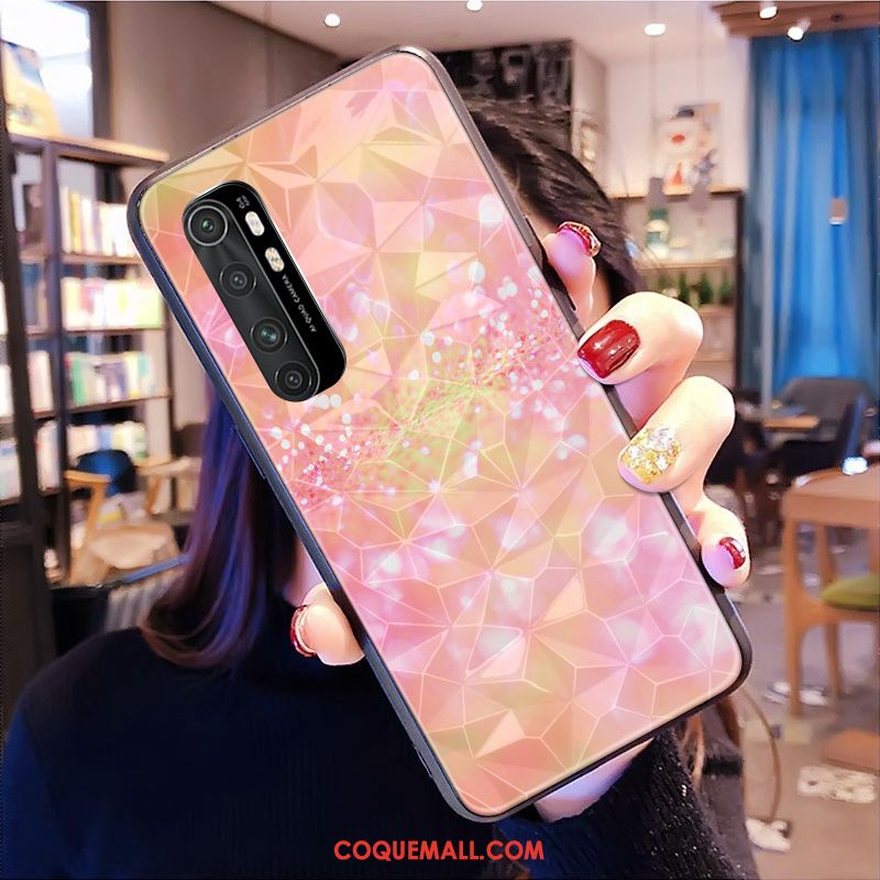 Étui Xiaomi Mi Note 10 Lite Modèle Fleurie Protection Losange, Coque Xiaomi Mi Note 10 Lite Téléphone Portable Incassable Beige