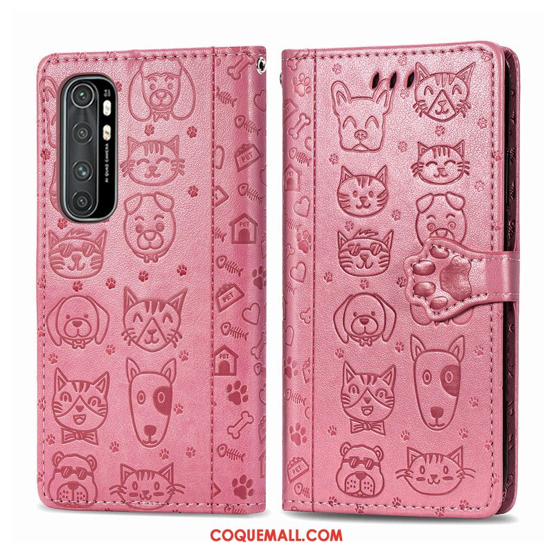 Étui Xiaomi Mi Note 10 Lite Protection Incassable En Cuir, Coque Xiaomi Mi Note 10 Lite Chiens Gaufrage Beige