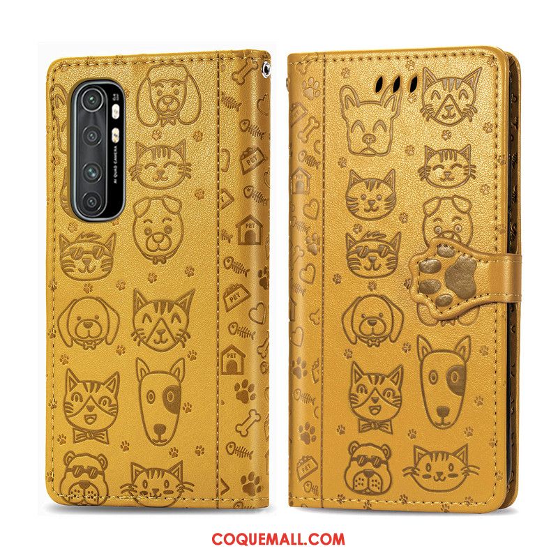 Étui Xiaomi Mi Note 10 Lite Protection Incassable En Cuir, Coque Xiaomi Mi Note 10 Lite Chiens Gaufrage Beige