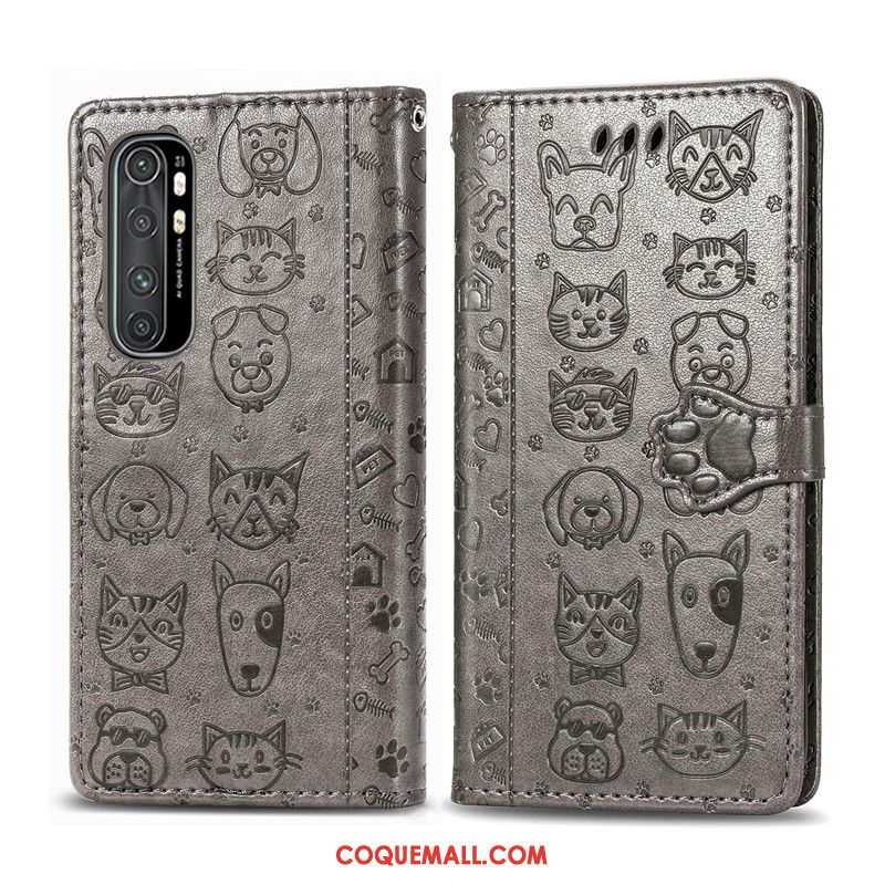 Étui Xiaomi Mi Note 10 Lite Protection Incassable En Cuir, Coque Xiaomi Mi Note 10 Lite Chiens Gaufrage Beige