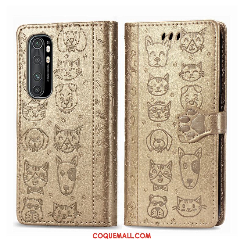 Étui Xiaomi Mi Note 10 Lite Protection Incassable En Cuir, Coque Xiaomi Mi Note 10 Lite Chiens Gaufrage Beige