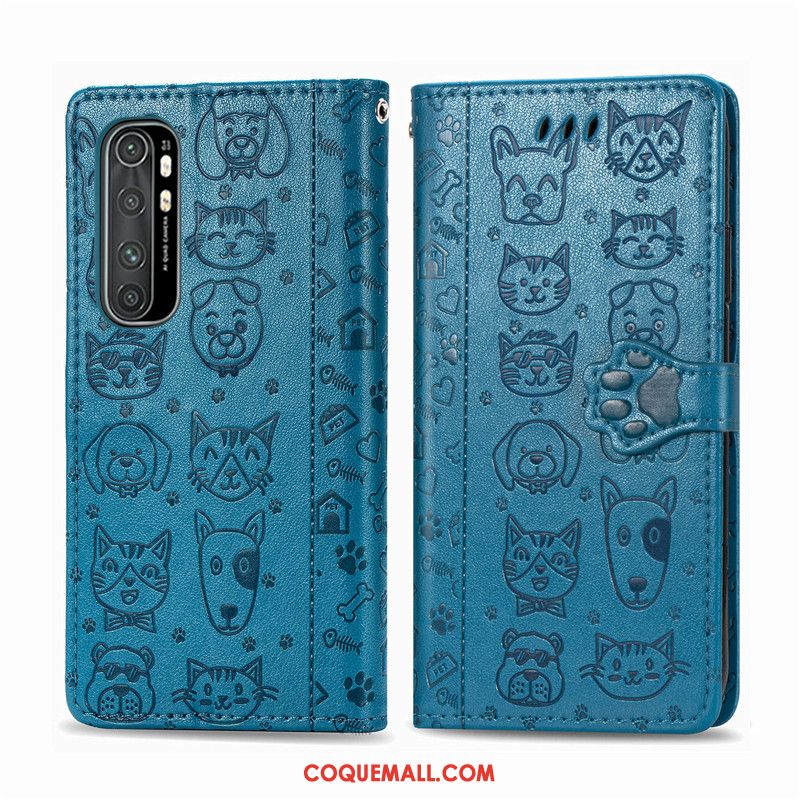 Étui Xiaomi Mi Note 10 Lite Protection Incassable En Cuir, Coque Xiaomi Mi Note 10 Lite Chiens Gaufrage Beige