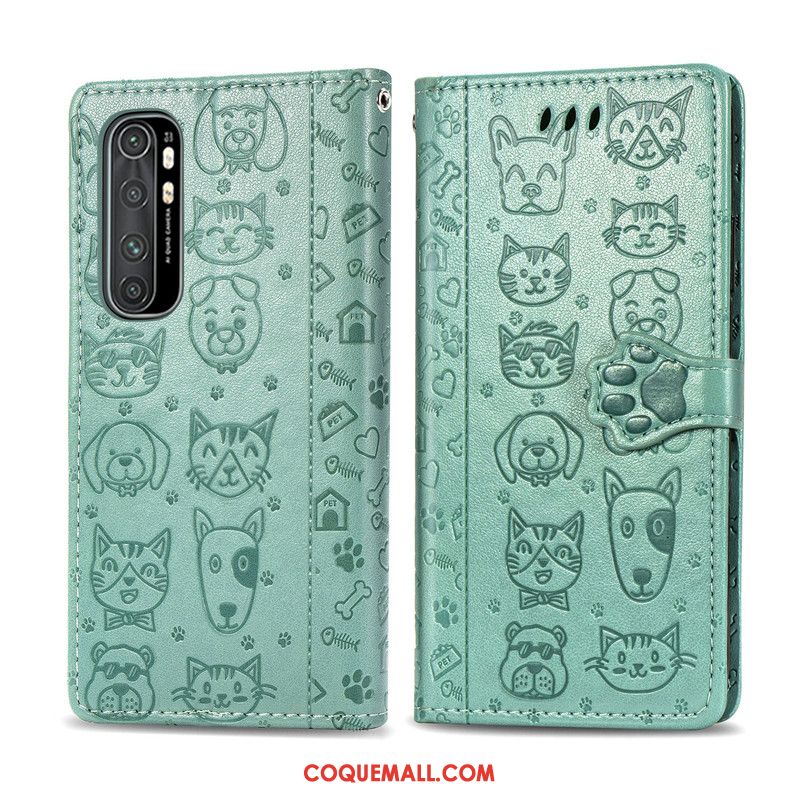 Étui Xiaomi Mi Note 10 Lite Protection Incassable En Cuir, Coque Xiaomi Mi Note 10 Lite Chiens Gaufrage Beige