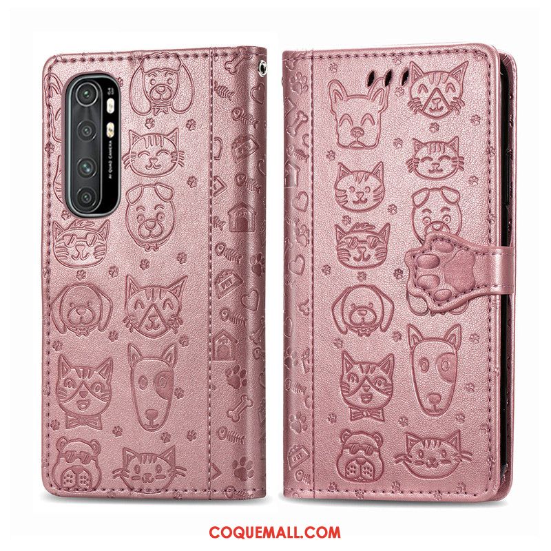 Étui Xiaomi Mi Note 10 Lite Protection Incassable En Cuir, Coque Xiaomi Mi Note 10 Lite Chiens Gaufrage Beige