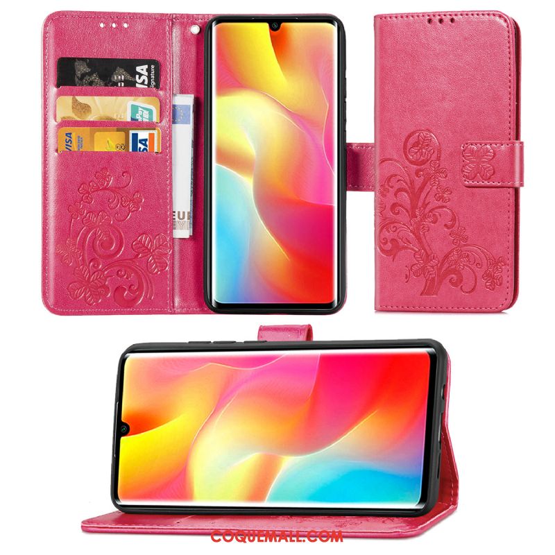 Étui Xiaomi Mi Note 10 Lite Téléphone Portable Clamshell Rouge, Coque Xiaomi Mi Note 10 Lite Chanceux En Cuir Beige