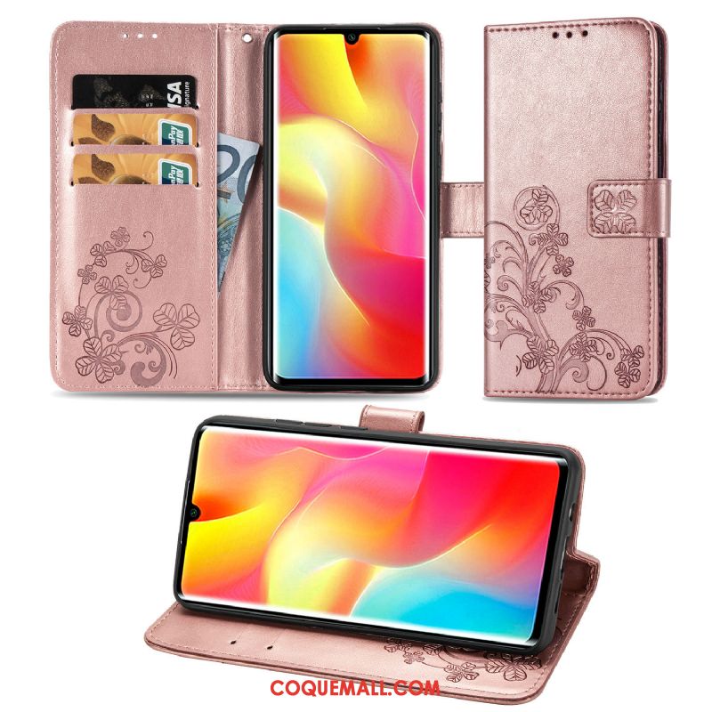 Étui Xiaomi Mi Note 10 Lite Téléphone Portable Clamshell Rouge, Coque Xiaomi Mi Note 10 Lite Chanceux En Cuir Beige