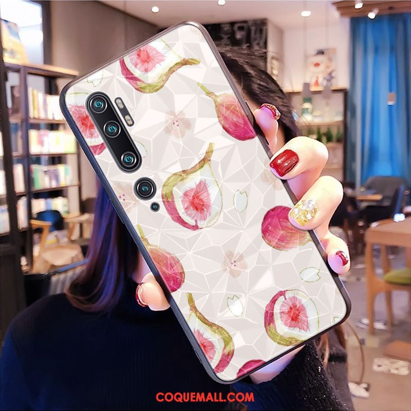 Étui Xiaomi Mi Note 10 Modèle Fleurie Losange Petit, Coque Xiaomi Mi Note 10 Rose Téléphone Portable Beige