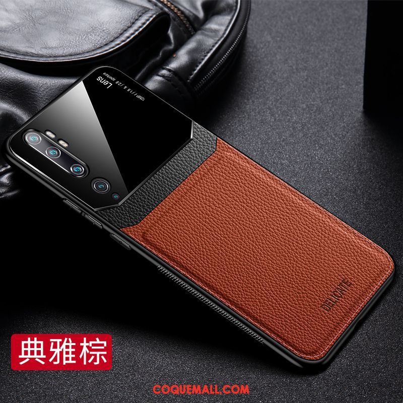 Étui Xiaomi Mi Note 10 Nouveau Cuir Tout Compris, Coque Xiaomi Mi Note 10 Téléphone Portable Bleu Beige