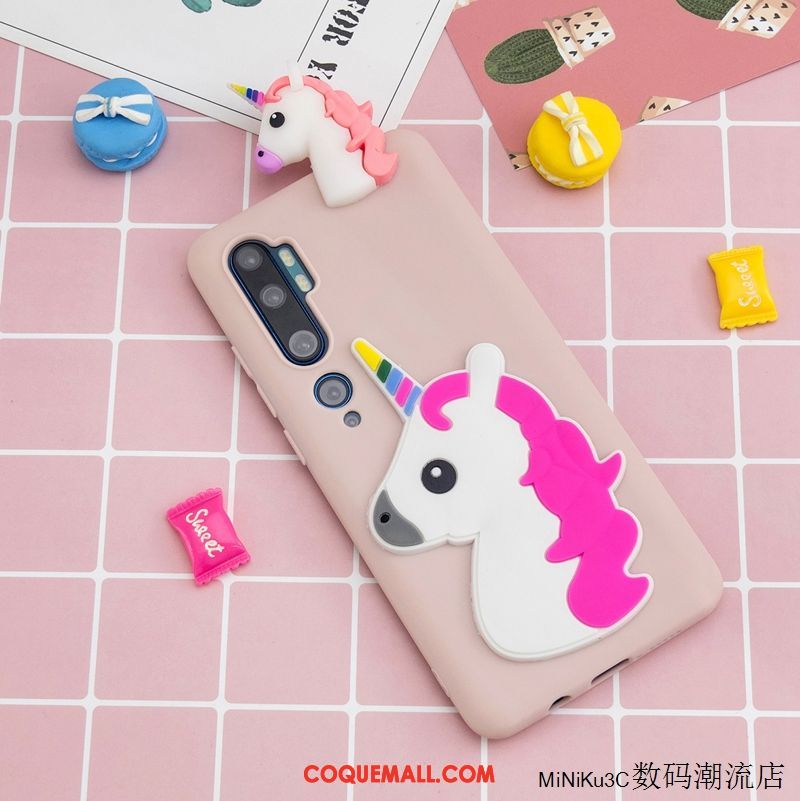 Étui Xiaomi Mi Note 10 Rose Téléphone Portable Petit, Coque Xiaomi Mi Note 10 Dessin Animé Charmant Beige