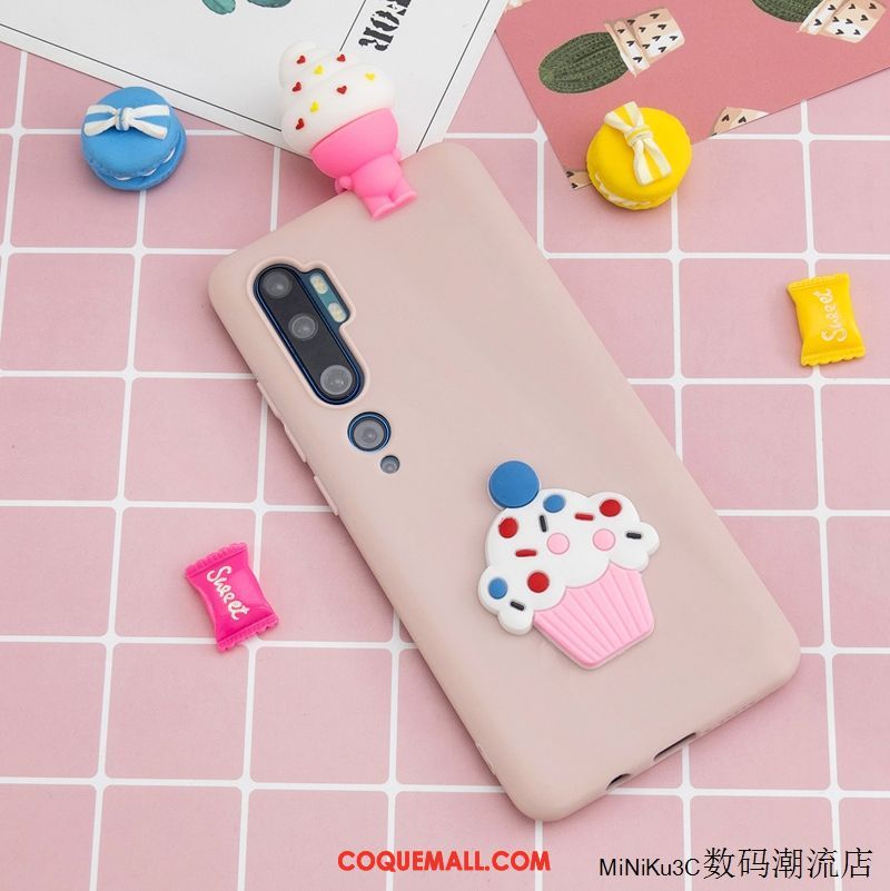 Étui Xiaomi Mi Note 10 Rose Téléphone Portable Petit, Coque Xiaomi Mi Note 10 Dessin Animé Charmant Beige
