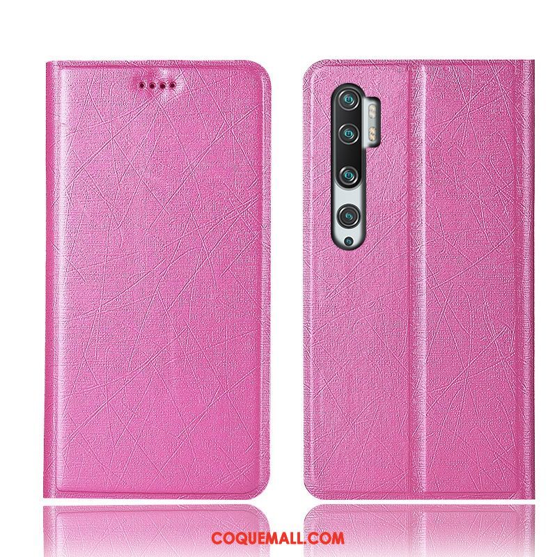 Étui Xiaomi Mi Note 10 Tout Compris Soie Protection, Coque Xiaomi Mi Note 10 Modèle Fleurie Or Beige