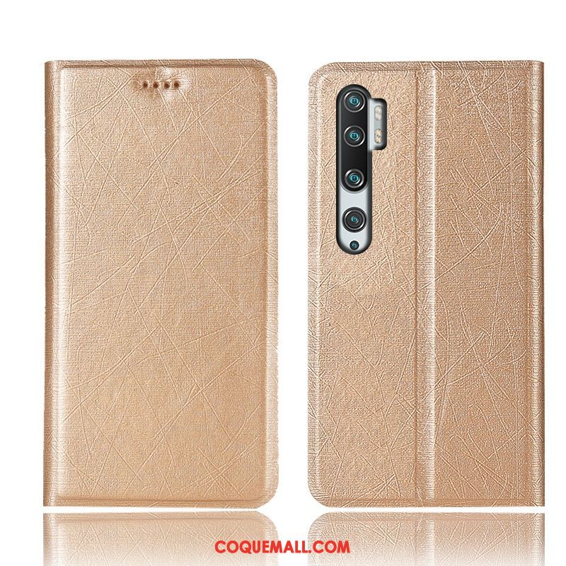 Étui Xiaomi Mi Note 10 Tout Compris Soie Protection, Coque Xiaomi Mi Note 10 Modèle Fleurie Or Beige