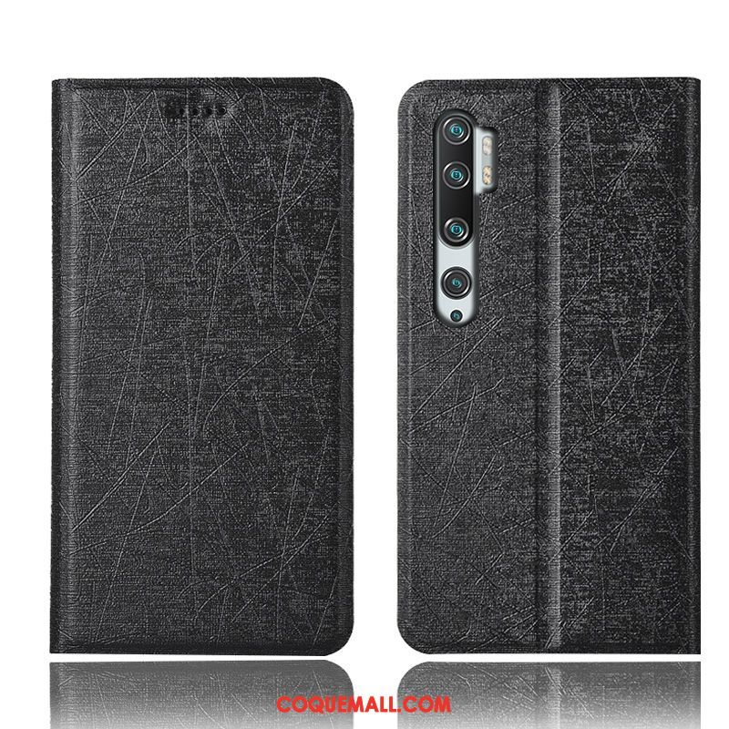 Étui Xiaomi Mi Note 10 Tout Compris Soie Protection, Coque Xiaomi Mi Note 10 Modèle Fleurie Or Beige