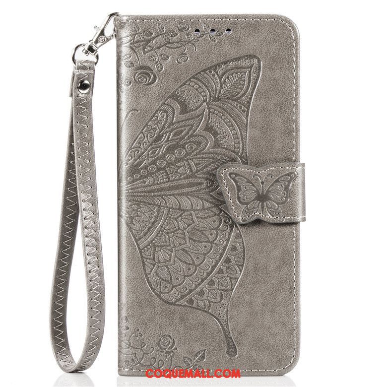 Étui Xiaomi Mi Note 10 Téléphone Portable Papillon En Cuir, Coque Xiaomi Mi Note 10 Noir Protection Beige