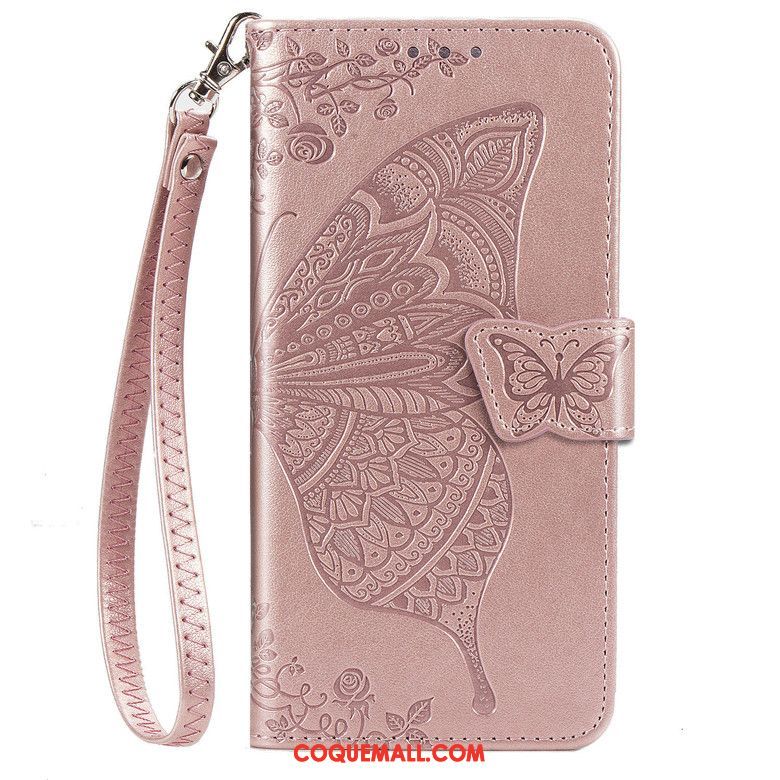 Étui Xiaomi Mi Note 10 Téléphone Portable Papillon En Cuir, Coque Xiaomi Mi Note 10 Noir Protection Beige