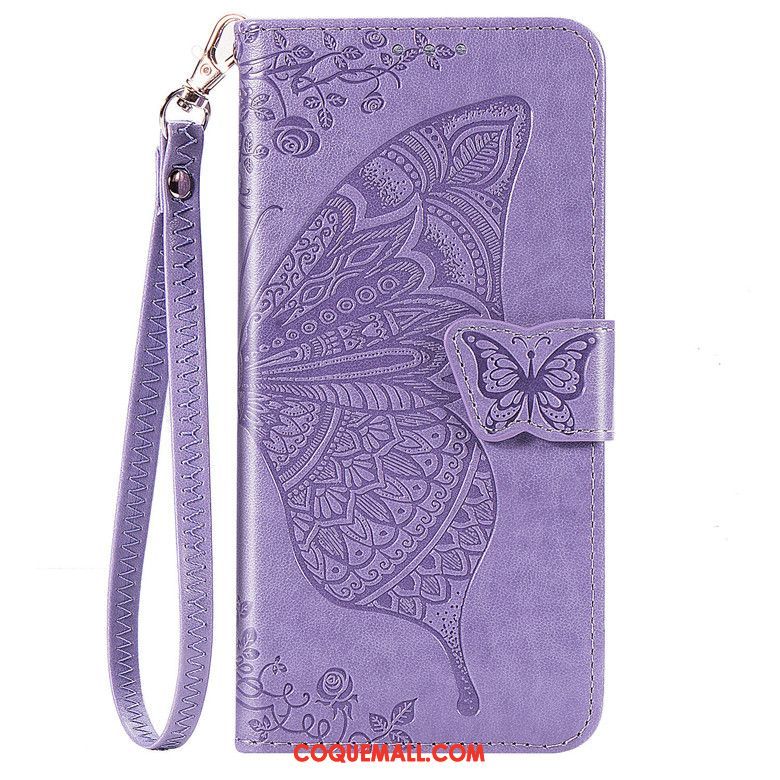 Étui Xiaomi Mi Note 10 Téléphone Portable Papillon En Cuir, Coque Xiaomi Mi Note 10 Noir Protection Beige