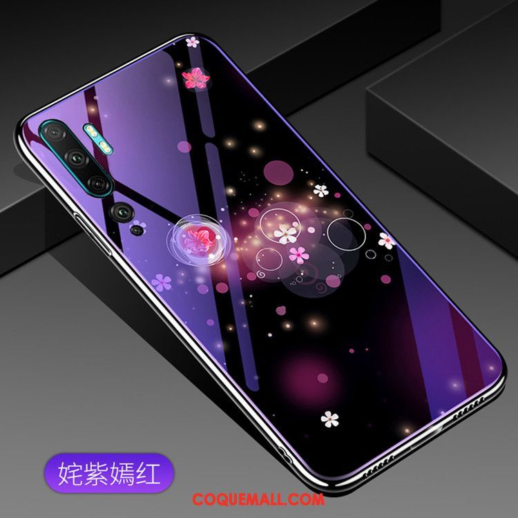 Étui Xiaomi Mi Note 10 Violet Verre Mode, Coque Xiaomi Mi Note 10 Tempérer Membrane Beige