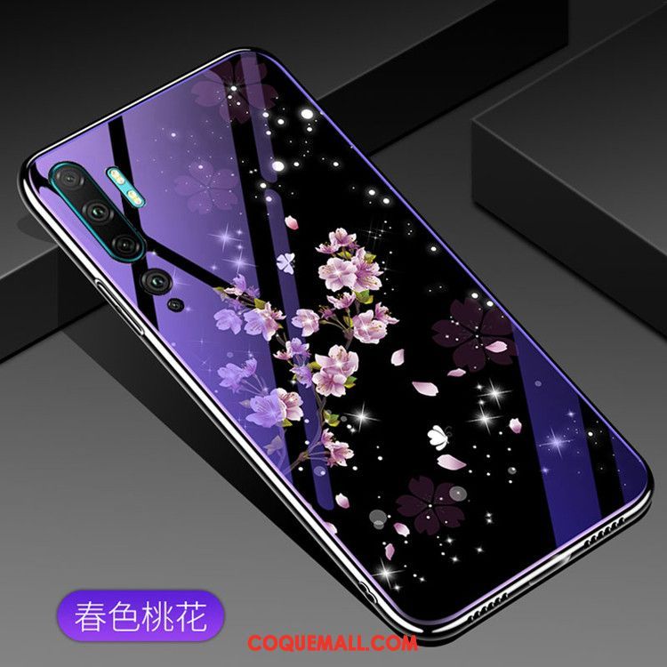 Étui Xiaomi Mi Note 10 Violet Verre Mode, Coque Xiaomi Mi Note 10 Tempérer Membrane Beige