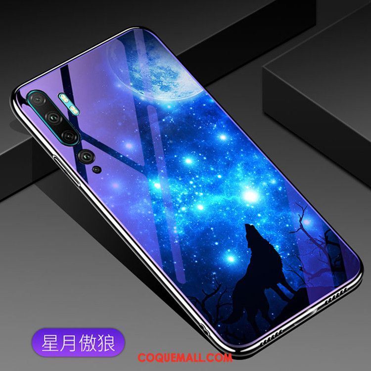 Étui Xiaomi Mi Note 10 Violet Verre Mode, Coque Xiaomi Mi Note 10 Tempérer Membrane Beige