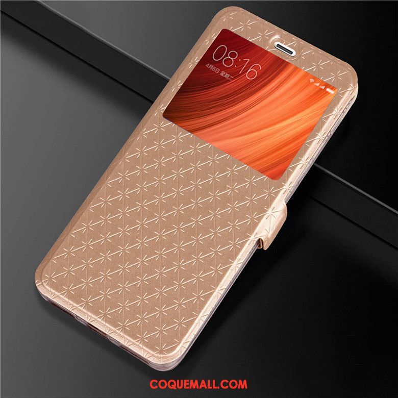 Étui Xiaomi Redmi 5 Petit Ouvrir La Fenêtre Incassable, Coque Xiaomi Redmi 5 Protection Étui En Cuir Beige