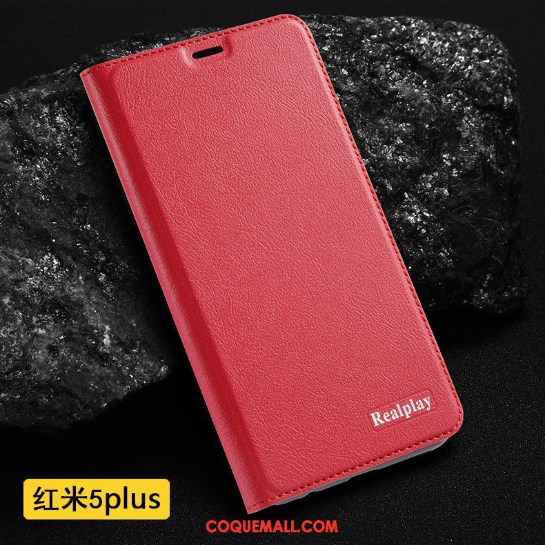 Étui Xiaomi Redmi 5 Plus Clamshell Petit Téléphone Portable, Coque Xiaomi Redmi 5 Plus Protection Rouge Beige