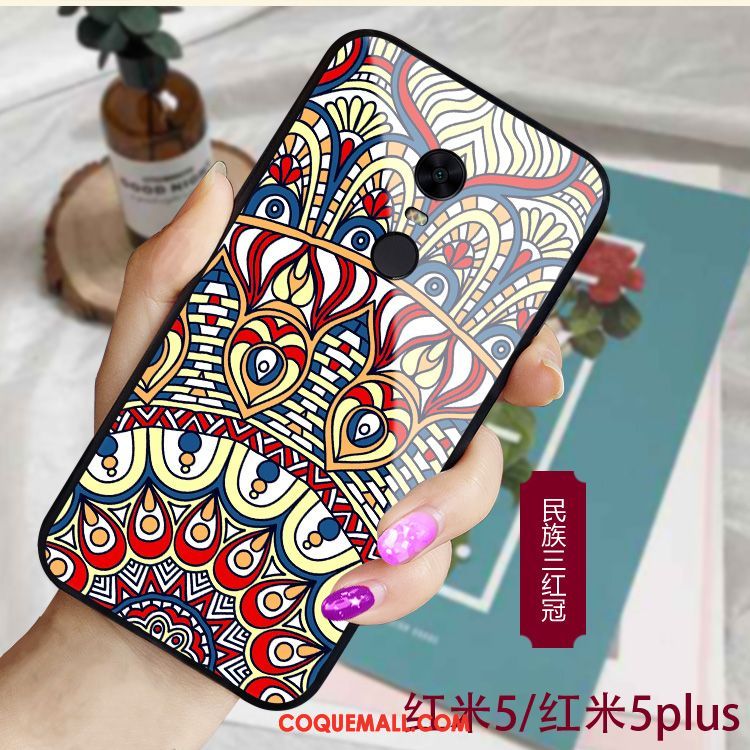 Étui Xiaomi Redmi 5 Plus Motif Ethnique Rouge, Coque Xiaomi Redmi 5 Plus Fluide Doux Modèle Fleurie Beige