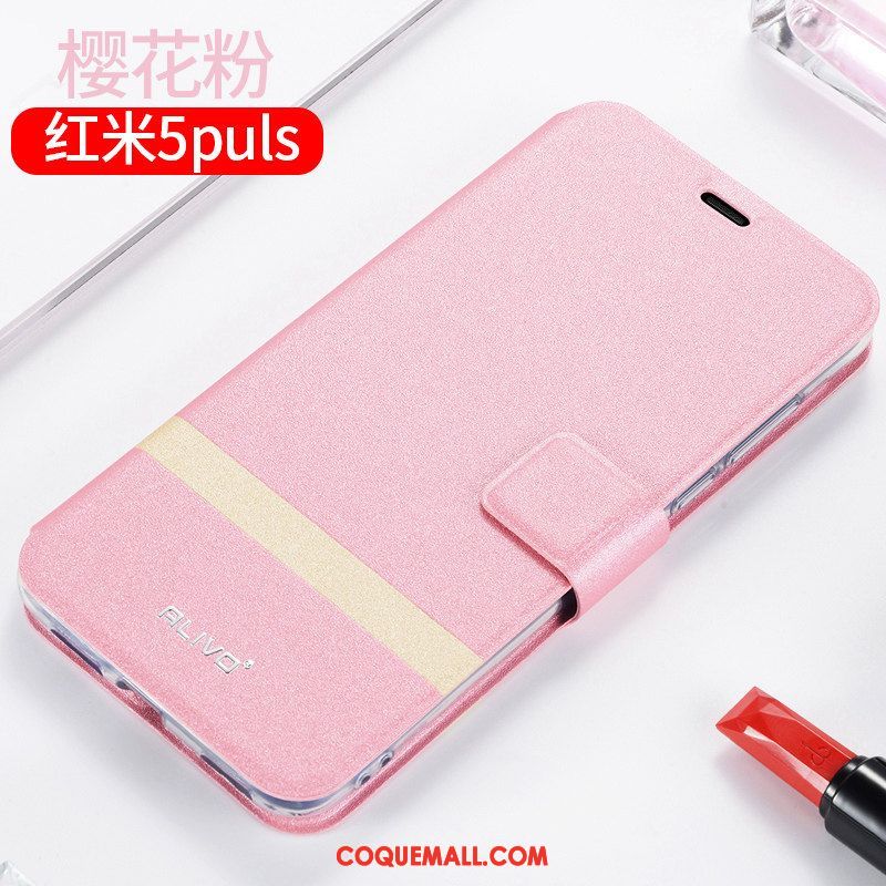 Étui Xiaomi Redmi 5 Plus Étui En Cuir Tout Compris Clamshell, Coque Xiaomi Redmi 5 Plus Fluide Doux Rouge Beige