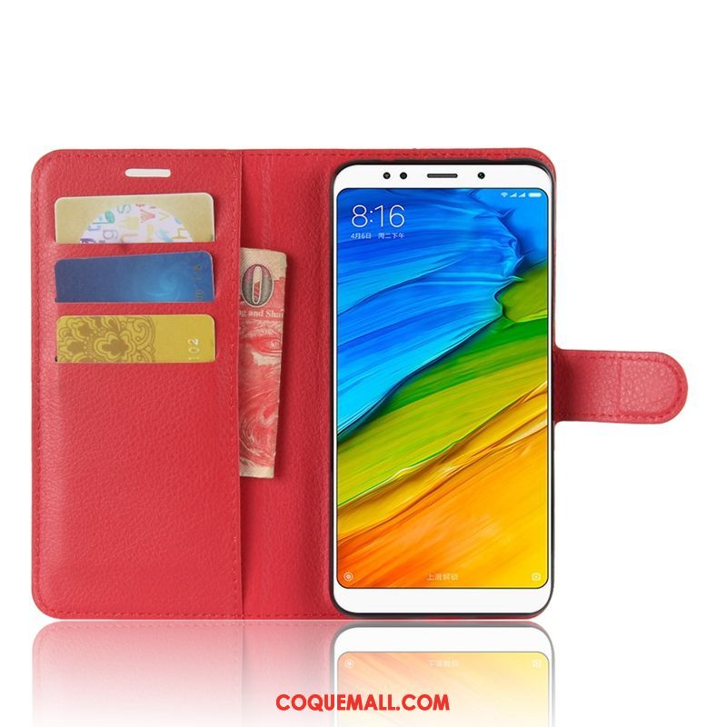 Étui Xiaomi Redmi 5 Plus Étui En Cuir Téléphone Portable Noir, Coque Xiaomi Redmi 5 Plus Incassable Rouge Beige