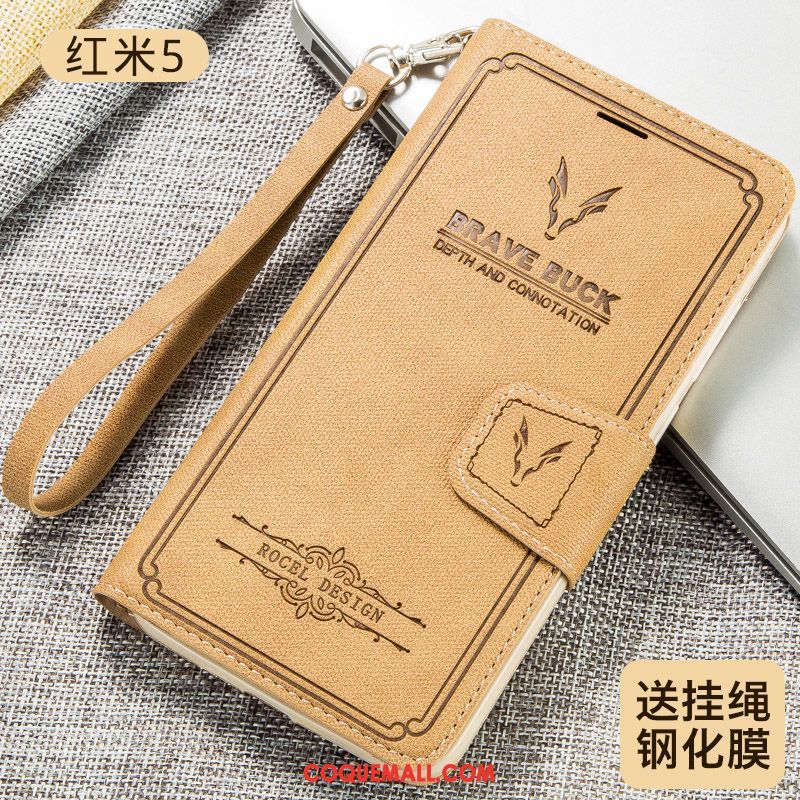 Étui Xiaomi Redmi 5 Tout Compris Protection Vintage, Coque Xiaomi Redmi 5 Étui En Cuir Incassable Beige