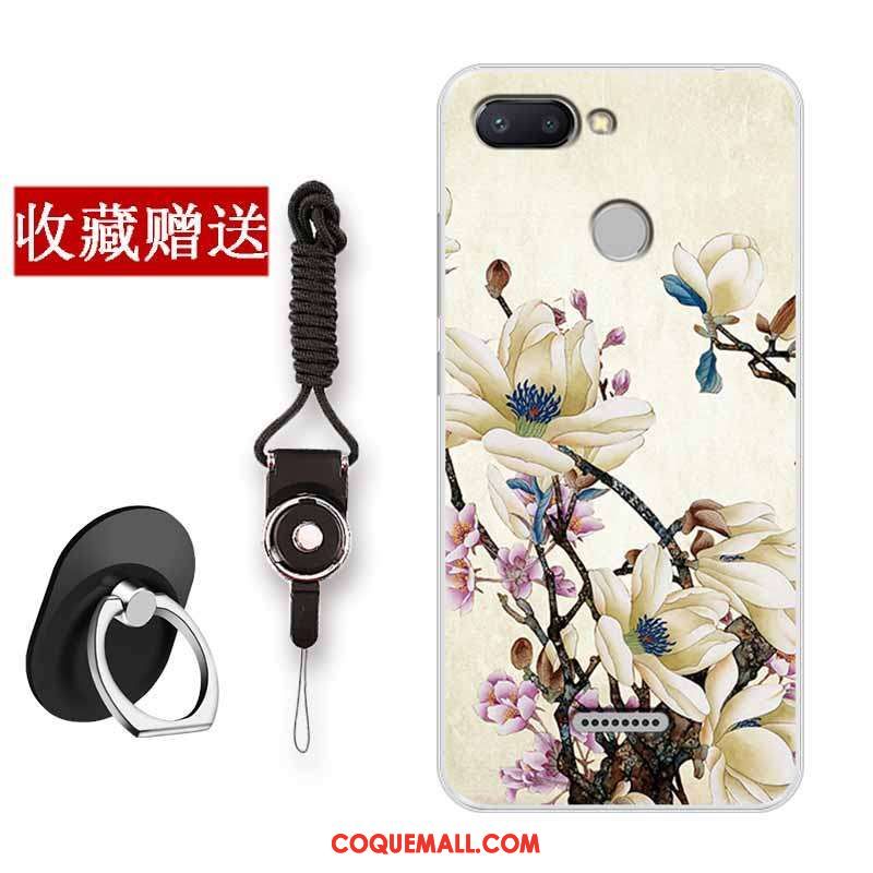 Étui Xiaomi Redmi 6 Art Fleur Rouge, Coque Xiaomi Redmi 6 Protection Téléphone Portable Beige