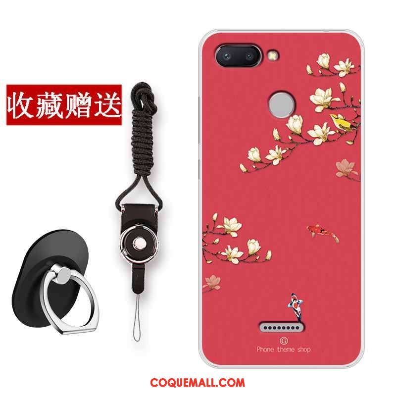 Étui Xiaomi Redmi 6 Art Fleur Rouge, Coque Xiaomi Redmi 6 Protection Téléphone Portable Beige