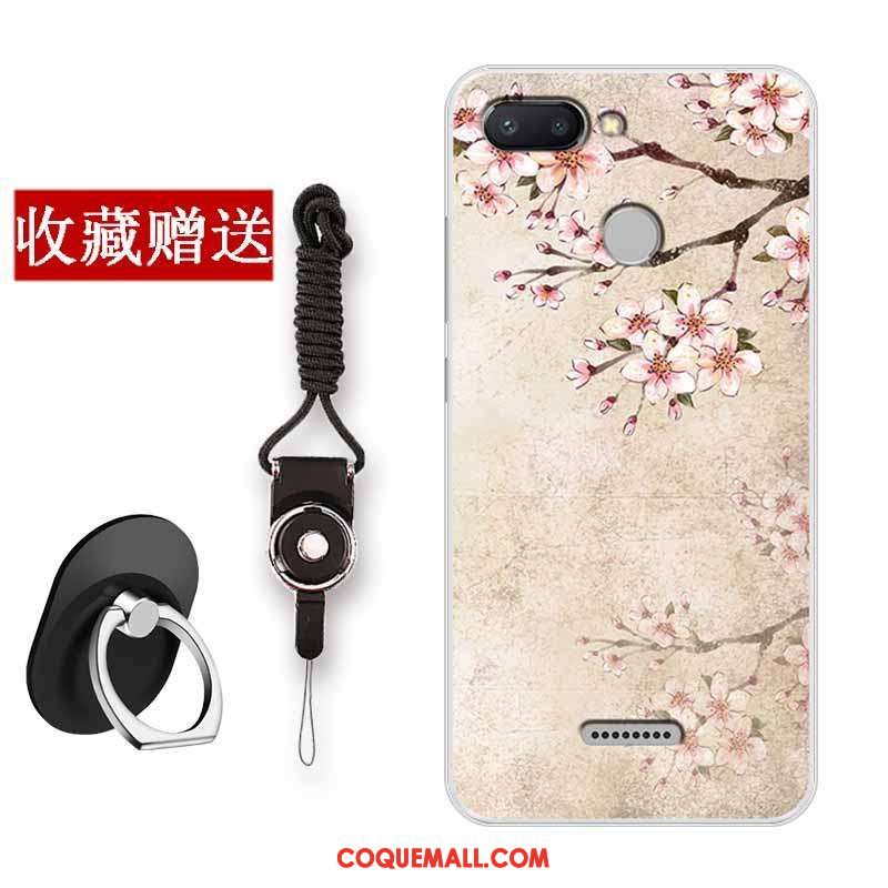 Étui Xiaomi Redmi 6 Art Fleur Rouge, Coque Xiaomi Redmi 6 Protection Téléphone Portable Beige