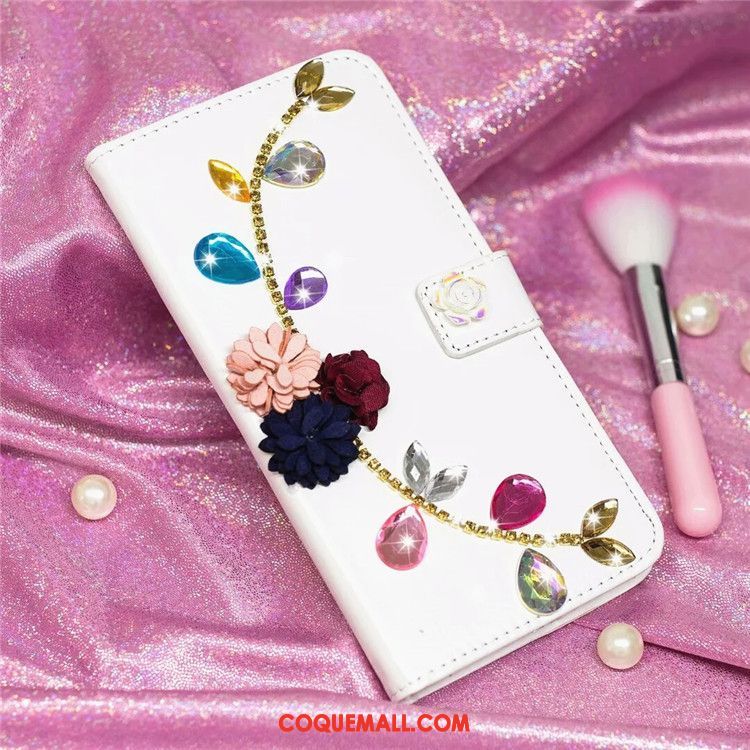 Étui Xiaomi Redmi 6 Blanc Rouge Fluide Doux, Coque Xiaomi Redmi 6 Petit Strass Beige