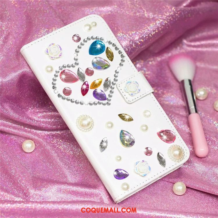 Étui Xiaomi Redmi 6 Blanc Rouge Fluide Doux, Coque Xiaomi Redmi 6 Petit Strass Beige