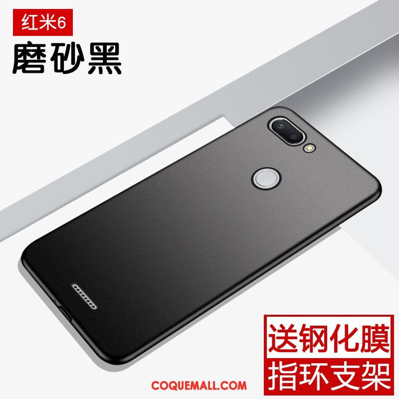 Étui Xiaomi Redmi 6 Noir Simple Tout Compris, Coque Xiaomi Redmi 6 Marque De Tendance Délavé En Daim Beige