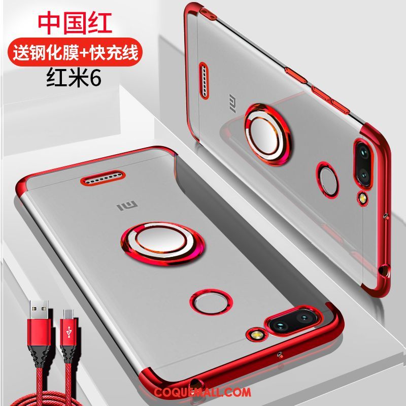 Étui Xiaomi Redmi 6 Rouge Magnétisme Boucle, Coque Xiaomi Redmi 6 Petit Téléphone Portable Beige