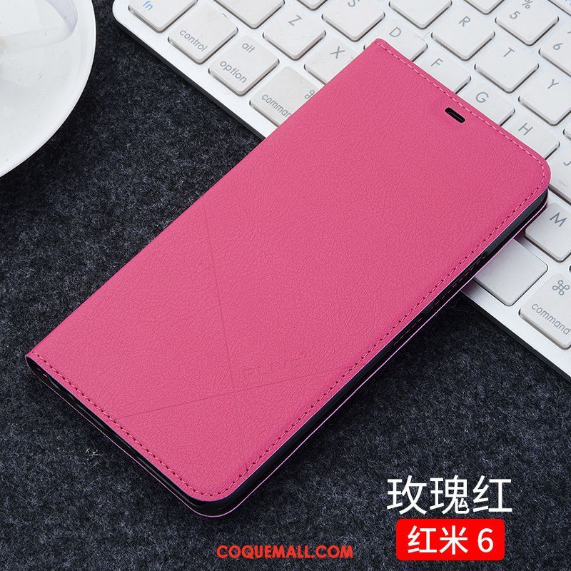 Étui Xiaomi Redmi 6 Tout Compris Étui En Cuir Rouge, Coque Xiaomi Redmi 6 Clamshell Petit Beige