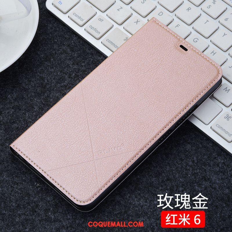 Étui Xiaomi Redmi 6 Tout Compris Étui En Cuir Rouge, Coque Xiaomi Redmi 6 Clamshell Petit Beige