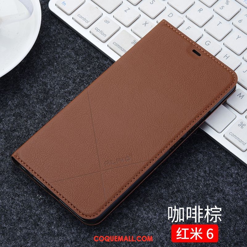 Étui Xiaomi Redmi 6 Tout Compris Étui En Cuir Rouge, Coque Xiaomi Redmi 6 Clamshell Petit Beige