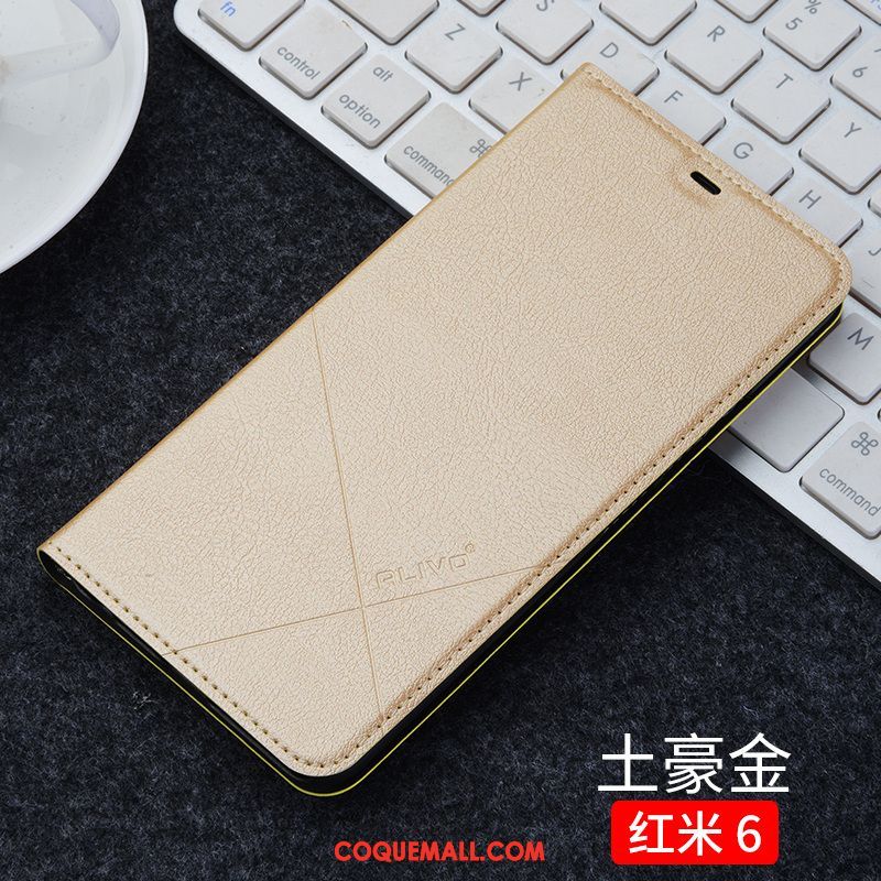 Étui Xiaomi Redmi 6 Tout Compris Étui En Cuir Rouge, Coque Xiaomi Redmi 6 Clamshell Petit Beige