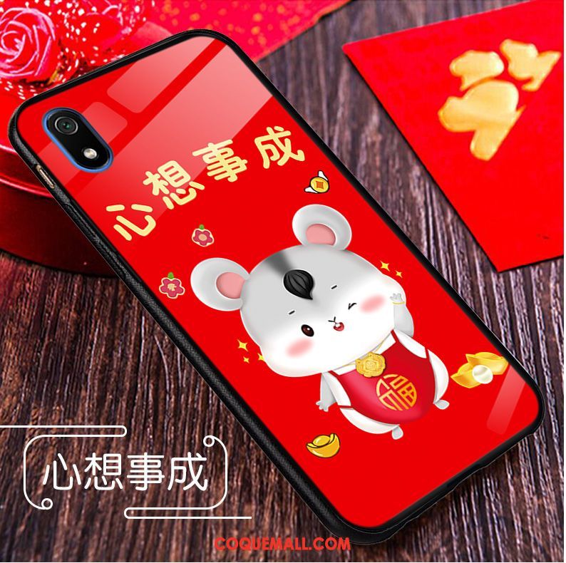 Étui Xiaomi Redmi 7a Dessin Animé Nouveau Verre, Coque Xiaomi Redmi 7a Rouge Rat Beige